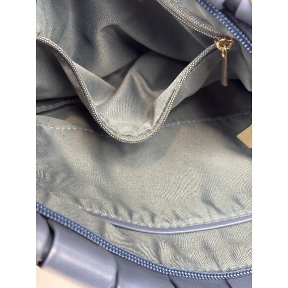 Remi / Reid Anthropologie Lindy Woven Clutch Shoulder Bag Blue Vegan Leather Gol - Picture 4 of 8